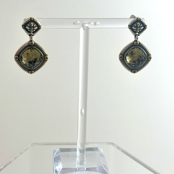 Brighton Jewelry - Deauville Gold and Silver-tone green gem post earrings